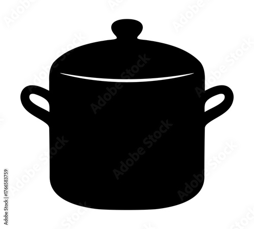 Cooking pot silhouette, black outline stockpot with lid and handles