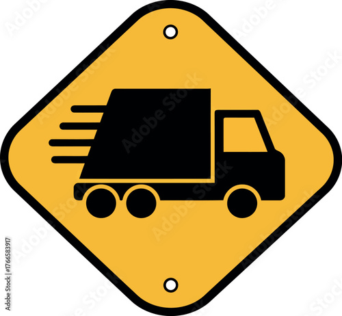Fast delivery truck symbol yellow warning sign vector