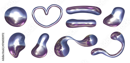 Metallic 3D heart in chrome Y2K style. Abstract liquid surface and reflective metal glow create a futuristic 3D chrome effect.
