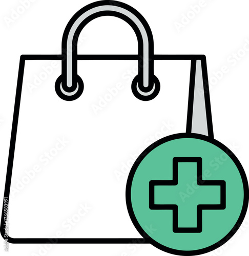 Online shopping add to cart icon bag plus symbol vector vector
