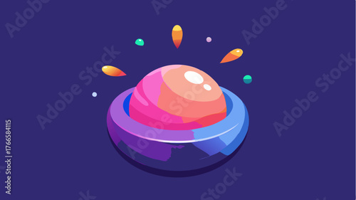 A custom button styled like a colorful squishy rubber ball that expands and contracts when tapped emitting sparkles upon activation.