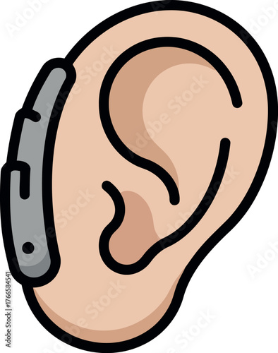 Modern digital hearing aid device behind ear healthy hearing concept vector