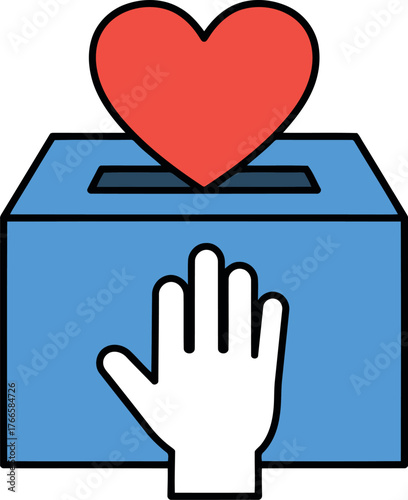 Hand donating heart to charity box concept vector