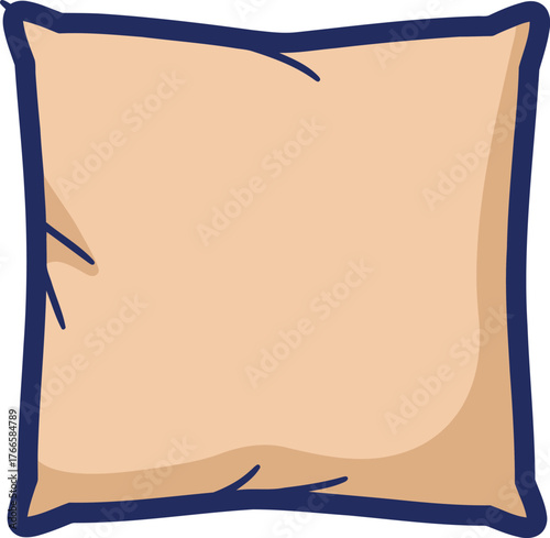 Cozy peach pillow with navy blue trim hand drawn illustration vector