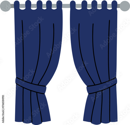 Elegant dark blue curtains with tiebacks window decor vector