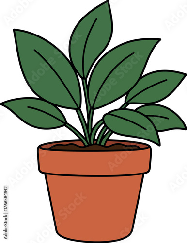 Green houseplant in terracotta pot simple illustration vector