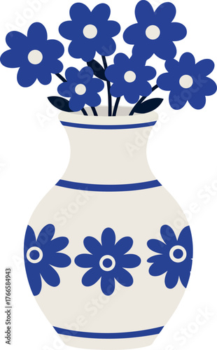 Charming blue floral vase illustration vector