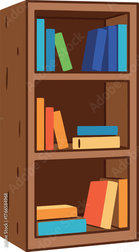 Wooden bookshelf with colorful books vector