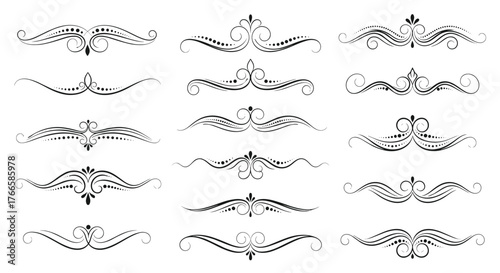 Collection of decorative vintage flourish dividers and borders for graphic design projects.