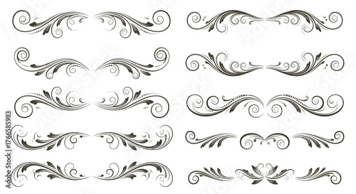 Collection of ornate vintage floral scroll dividers and borders with decorative swirls.