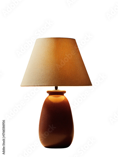Beige lampshade, brown ceramic base