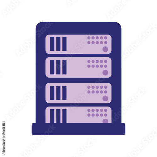 Purple server rack with four stacked units and indicator lights computer technology