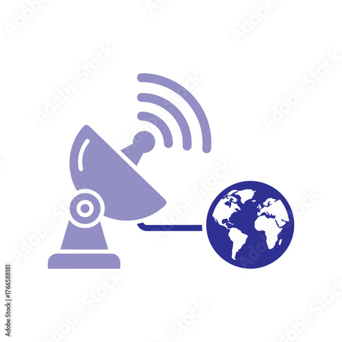 Satellite dish transmitting signals to planet earth icon antenna transmission