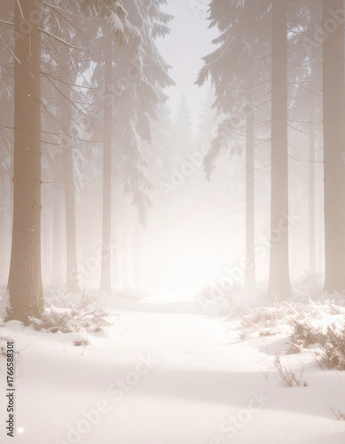 冬の森　雪　白い　お正月　クリスマス　Generative AI	
