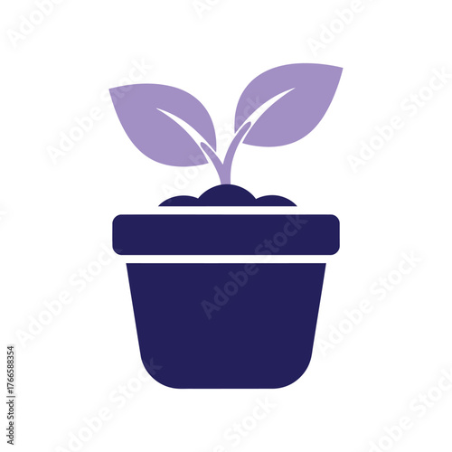 Simple purple and blue plant growing in a pot icon sprout leaves