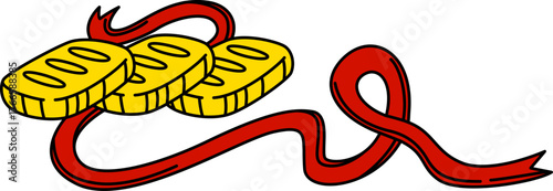 Coins with Red Ribbon