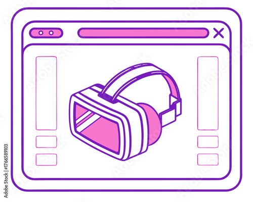 Vr ar app interface 3d headset widget neon glow vector illustration vector