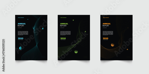Modern business annual report cover template flyer design abstract set.