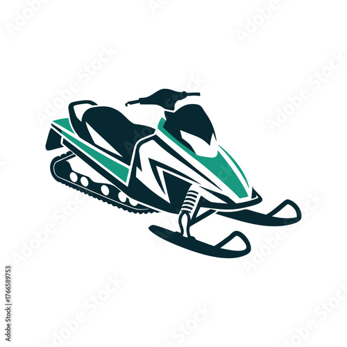 Modern Snowmobile Vector Illustration on White A solid white snowmobile resting on fresh powder snow