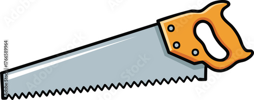 Single Hand Saw With Orange Handle and Gray Blade on White Background