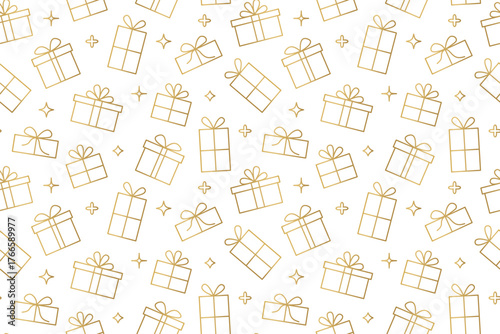 christmas golden seamless pattern with gift outlines, great for wrapping, textile, wallpaper, greeting card- vector illustration