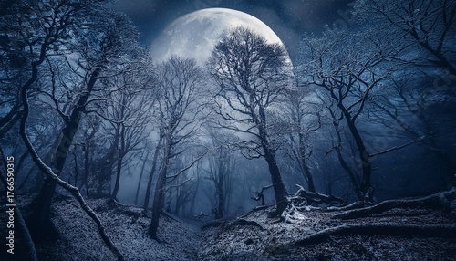 Whispers of Winter: Eerie Woodland Night   Generative AI