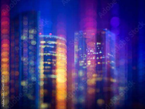 A futuristic autumn city where skyscrapers, morning lighting and sunrising