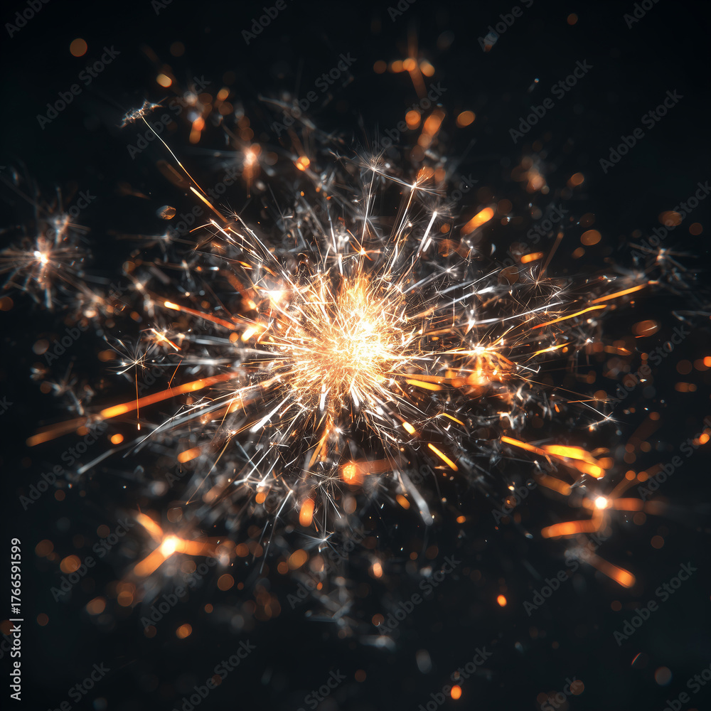 Fototapeta premium Close up of a burning festive sparkler creating brilliant golden light effect