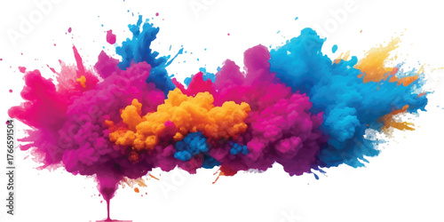 Colorful explosion of powder coming from a wine glass vibrant abstract illustration for creative design projects isolated on white background