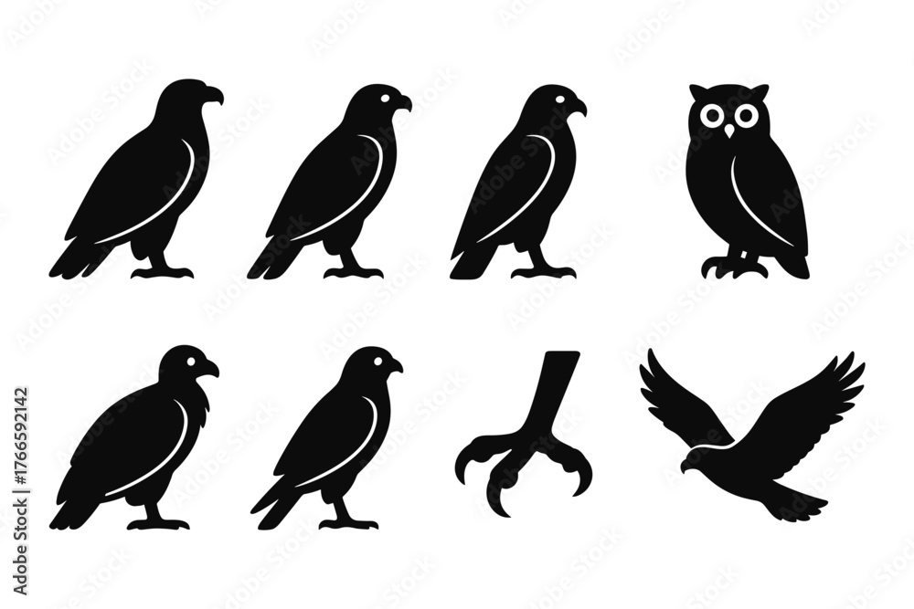 Obraz premium Bird silhouettes collection featuring eagles, owls, and more in a minimalist style