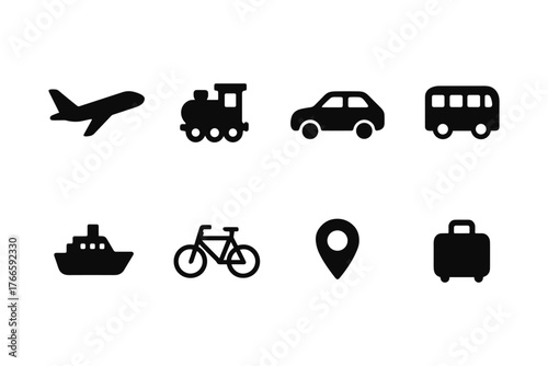 Transportation icons set: silhouette design of various travel modes