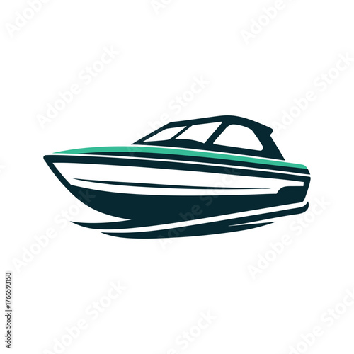 Modern Speedboat Vector Illustration on White A solid coral speedboat cutting through calm lake water