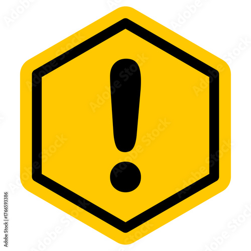 Yellow Exclamation Mark in Hexagon Warning Sign