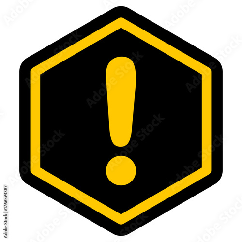 Yellow Exclamation Mark in Black Hexagon Warning Sign