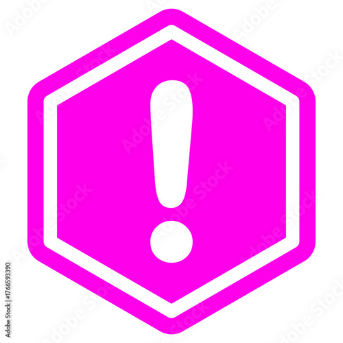 White Exclamation Mark in Pink Hexagon Warning Sign