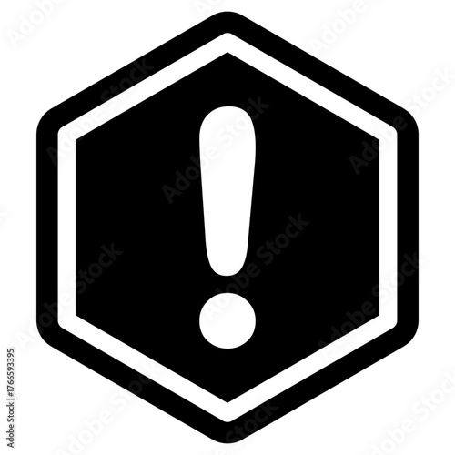White Exclamation Mark in Black and White Hexagon Sign