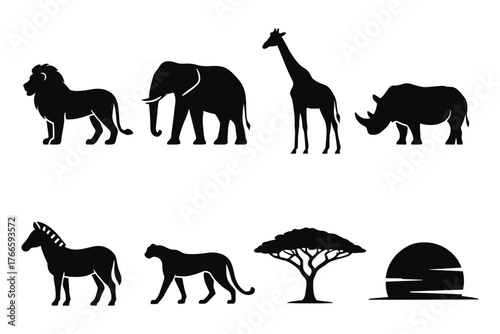 African wildlife silhouettes: majestic animals and iconic landscapes