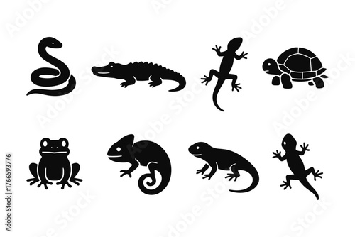 Animal silhouettes: reptiles and amphibians collection featuring diverse species