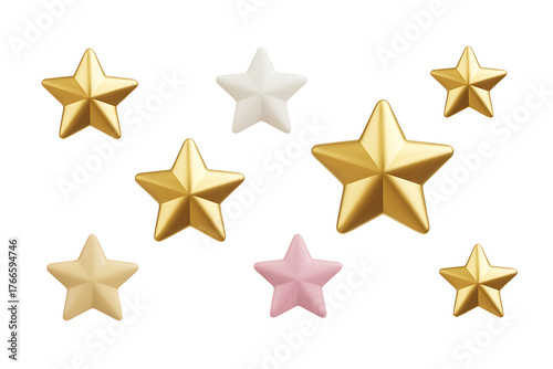 A collection of stars in various colors, including gold, white, pink, and yellow, scattered across the frame.