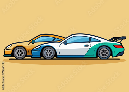 Two sleek sports cars parked side by side showcasing automotive design and style