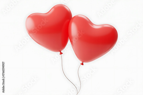 Two vibrant red heart-shaped balloons float gently, symbolizing love, affection, and joyous celebration.
