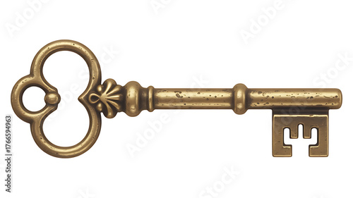 Antique golden key, ornate design, detailed metalwork, unlocking secrets, vintage charm.