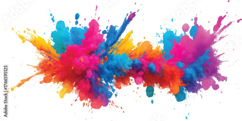 Colorful paint explosion vibrant powder splash effect abstract design element for creative projects