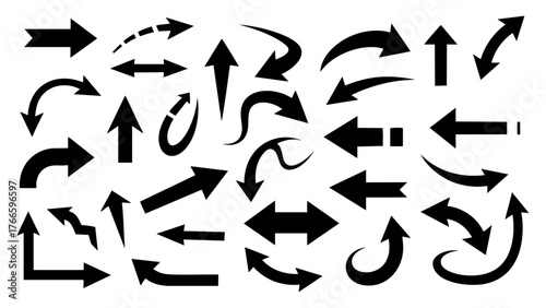 Set of Black Arrow Shapes - Direction Indicators