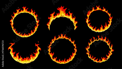 Set of Circular Fire Rings - Fire Circular Shapes Vector for logo use