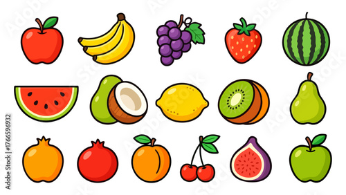Set of colorful organic fruit icons - Colorful Fruit Icons Symbols