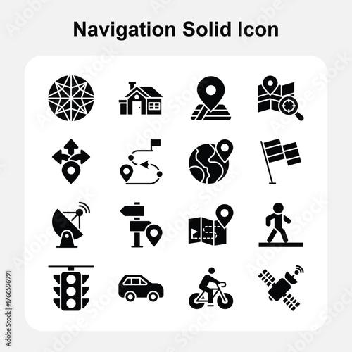 Location Tracking, Maps and Direction Guidance Solid Icons Set 1