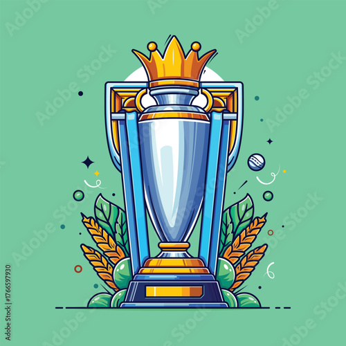 Trophy Vector Illustration with Crown and Leaves