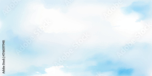 Delicate watercolor cloudscape in soft blue and white creating a serene and airy background ideal for dreamy designs