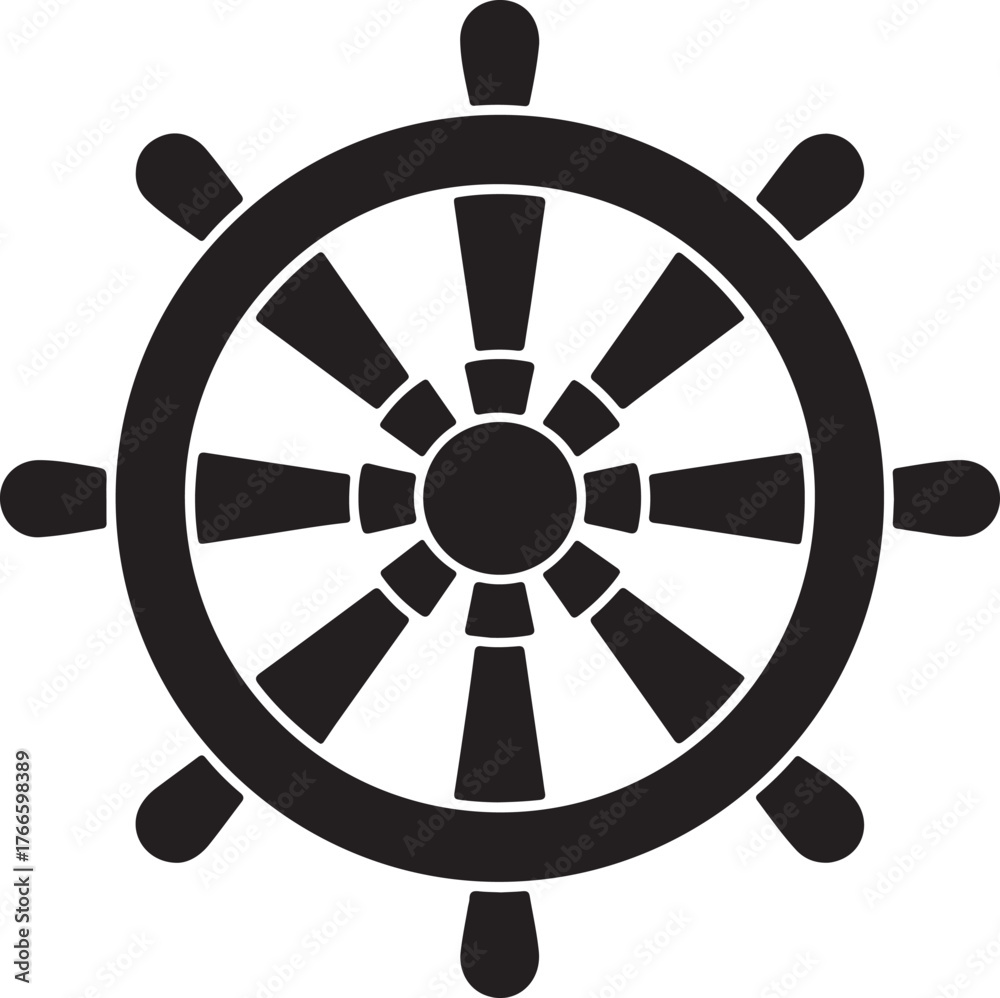 Fototapeta premium Ship Steering Wheel Nautical Navigation Symbol Vintage Sea Adventure Icon Black Art